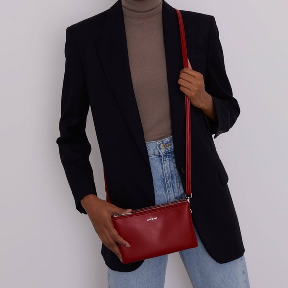 MATT & NAT Triplet Loom Vegan Leather Crossbody Bag in Coral Red. - Picture 1 of 14